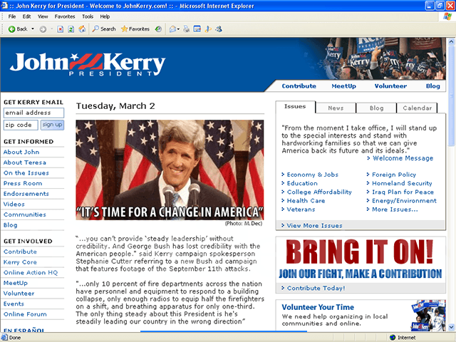 John Kerry 2004 Web Site, March 2, 2004